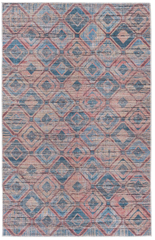 Washable Peach and Blue 5' 3 x 8' Sisu Rectangle Area Rug Easy to Clean Stain Resistant & Durable Polyester Chenille Distressed Vintage Look Carpet for Sale at Rug Engine