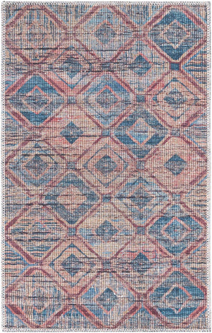Washable Peach and Blue 2' x 3' Sisu Rectangle Area Rug Easy to Clean Stain Resistant & Durable Polyester Chenille Distressed Vintage Look Carpet for Sale at Rug Engine