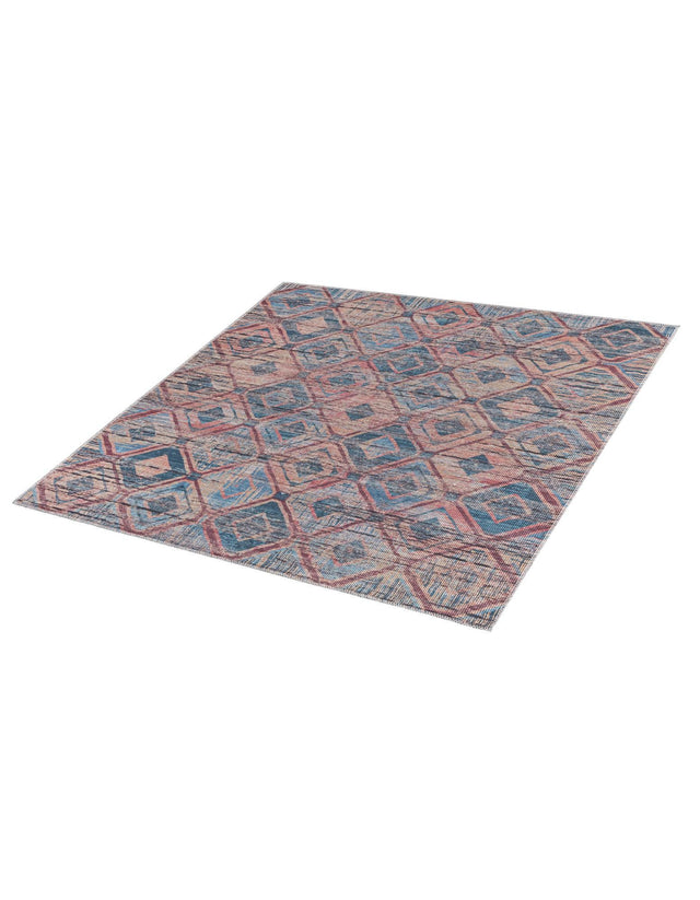Washable Peach and Blue 5' 3 x 5' 3 Sisu Square Area Rug Easy to Clean Stain Resistant & Durable Polyester Chenille Distressed Vintage Look Carpet for Sale at Rug Engine