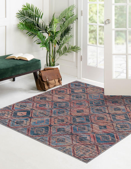 Washable Peach and Blue 7' 10 x 7' 10 Sisu Square Area Rug Easy to Clean Stain Resistant & Durable Polyester Chenille Distressed Vintage Look Carpet for Sale at Rug Engine