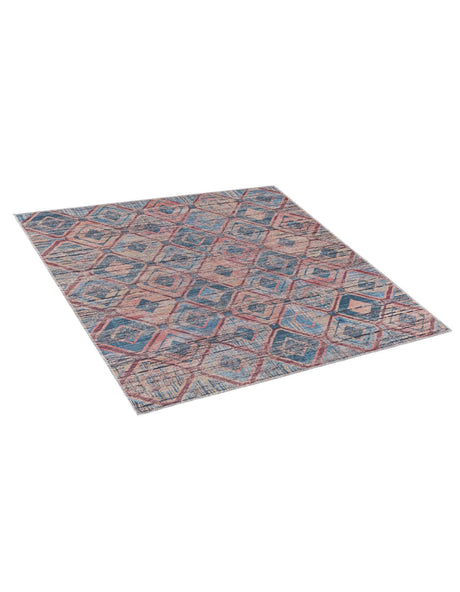 Washable Peach and Blue 5' 3 x 5' 3 Sisu Square Area Rug Easy to Clean Stain Resistant & Durable Polyester Chenille Distressed Vintage Look Carpet for Sale at Rug Engine