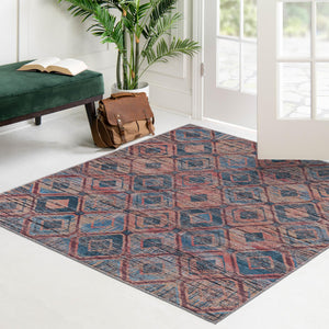 Peach and Blue 8' x 8' Sisu Washable Square Rug