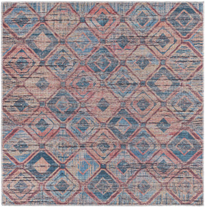 Washable Peach and Blue 5' 3 x 5' 3 Sisu Square Area Rug Easy to Clean Stain Resistant & Durable Polyester Chenille Distressed Vintage Look Carpet for Sale at Rug Engine