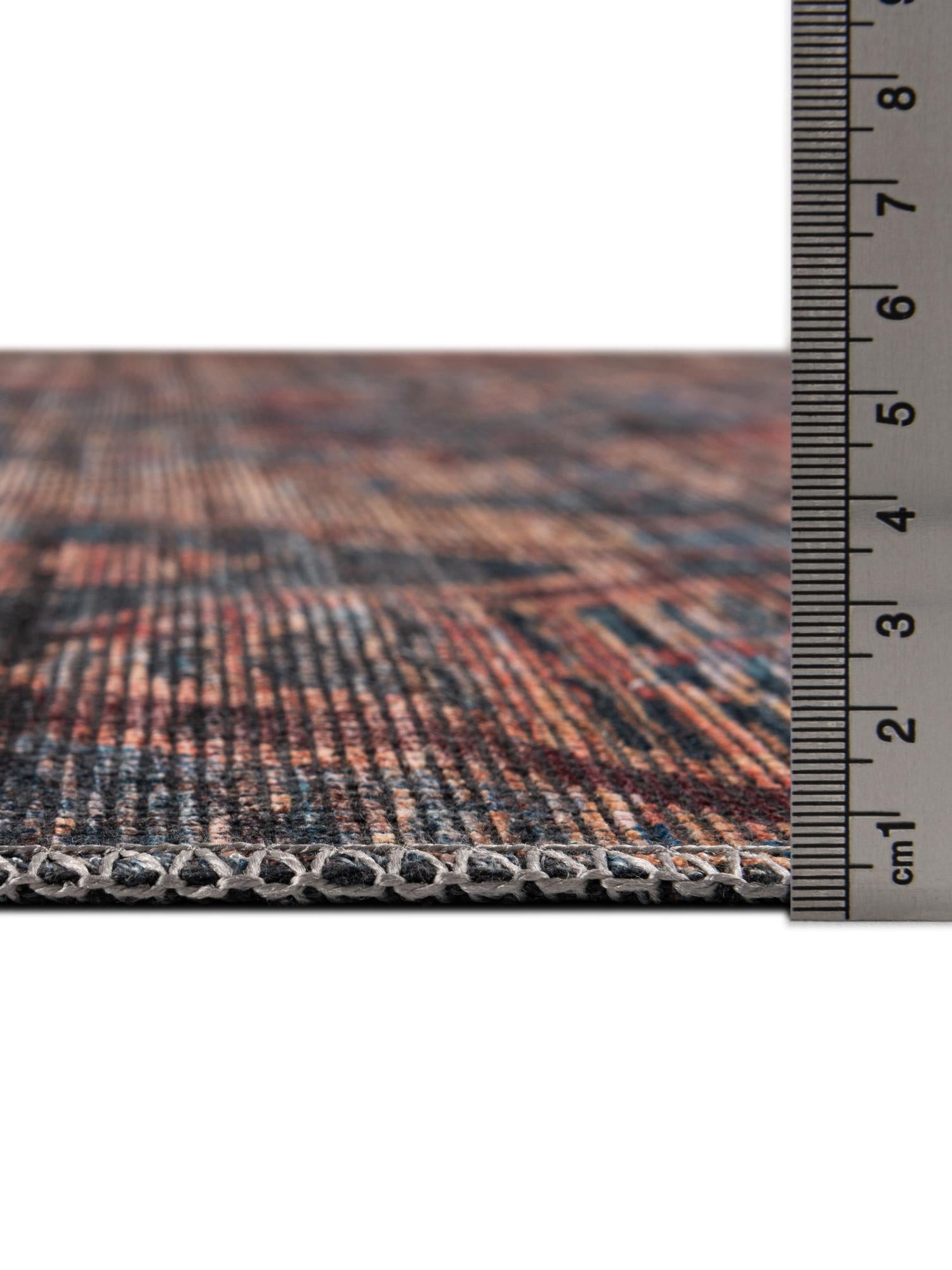 Washable Peach and Blue 7' 10 x 7' 10 Sisu Square Area Rug Easy to Clean Stain Resistant & Durable Polyester Chenille Distressed Vintage Look Carpet for Sale at Rug Engine
