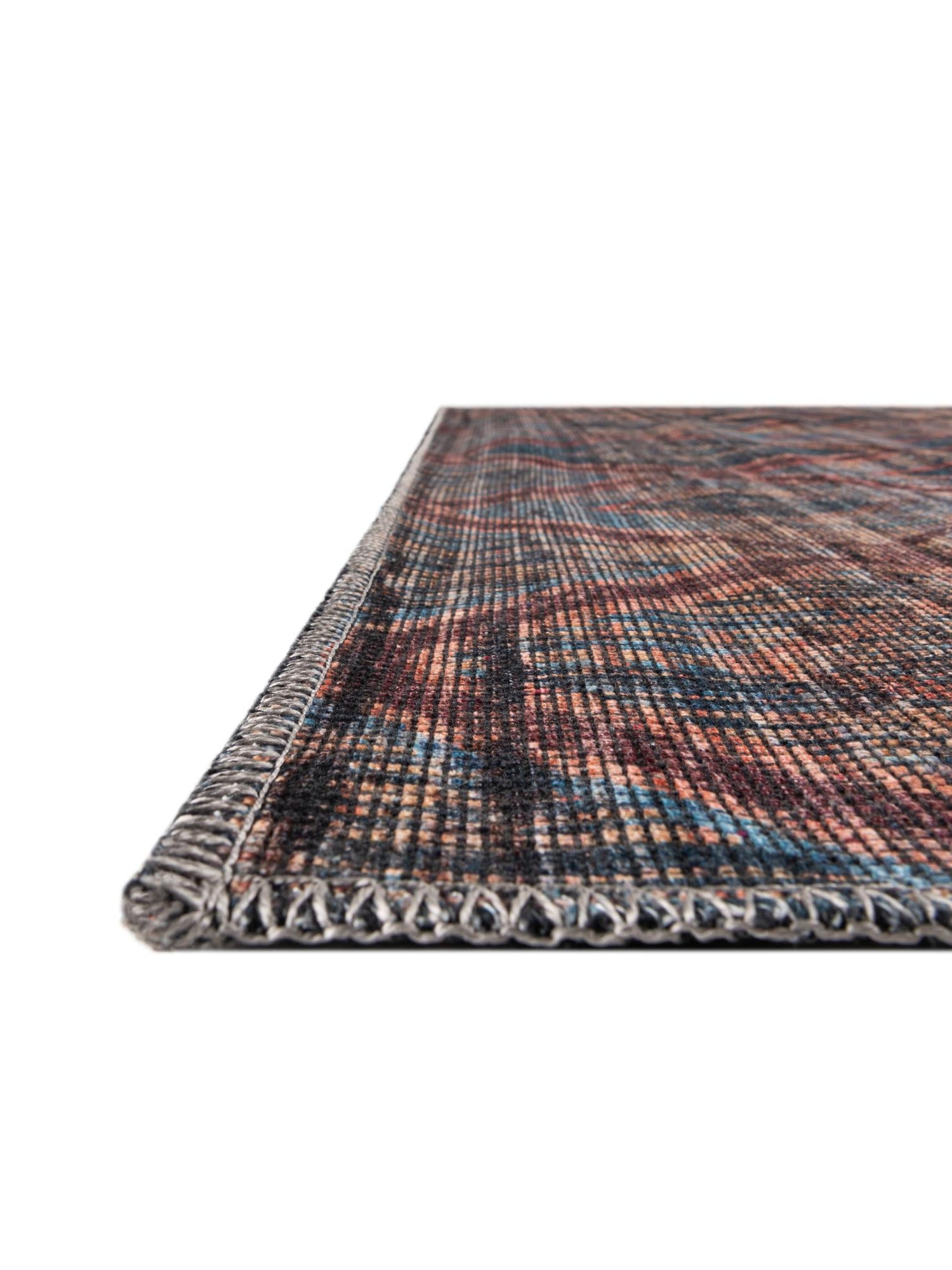 Washable Peach and Blue 7' 3 x 7' 3 Sisu Square Area Rug Easy to Clean Stain Resistant & Durable Polyester Chenille Distressed Vintage Look Carpet for Sale at Rug Engine