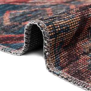 Peach and Blue 8' x 8' Sisu Washable Square Rug