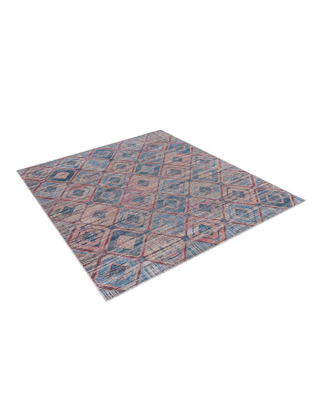 Washable Peach and Blue 7' 3 x 7' 3 Sisu Square Area Rug Easy to Clean Stain Resistant & Durable Polyester Chenille Distressed Vintage Look Carpet for Sale at Rug Engine