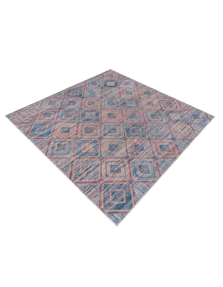 Washable Peach and Blue 7' 10 x 7' 10 Sisu Square Area Rug Easy to Clean Stain Resistant & Durable Polyester Chenille Distressed Vintage Look Carpet for Sale at Rug Engine