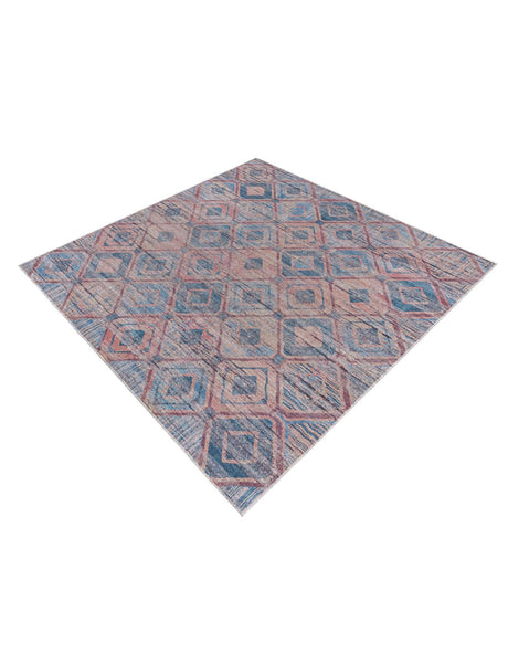 Washable Peach and Blue 7' 10 x 7' 10 Sisu Square Area Rug Easy to Clean Stain Resistant & Durable Polyester Chenille Distressed Vintage Look Carpet for Sale at Rug Engine