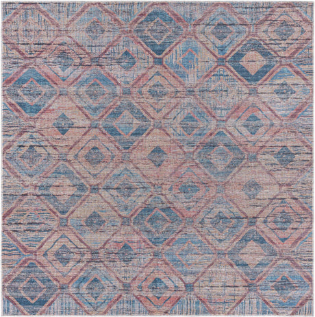 Peach and Blue 8' x 8' Sisu Washable Square Rug