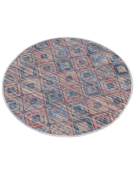 Washable Peach and Blue 3' 3 x 3' 3 Sisu Round Area Rug Easy to Clean Stain Resistant & Durable Polyester Chenille Distressed Vintage Look Carpet for Sale at Rug Engine