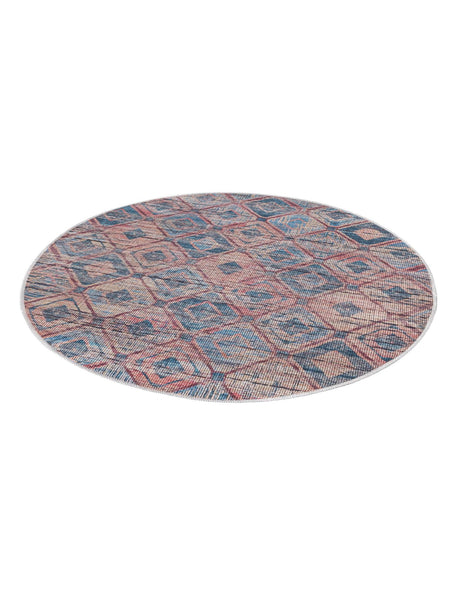 Washable Peach and Blue 3' 11 x 3' 11 Sisu Round Area Rug Easy to Clean Stain Resistant & Durable Polyester Chenille Distressed Vintage Look Carpet for Sale at Rug Engine