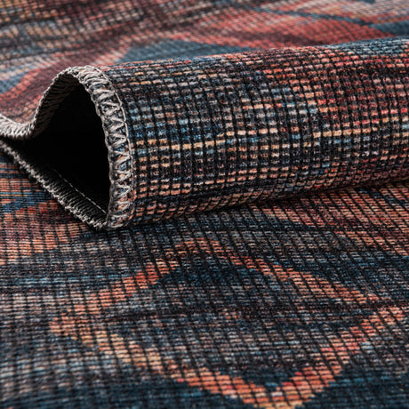 Washable Peach and Blue 3' 11 x 3' 11 Sisu Round Area Rug Easy to Clean Stain Resistant & Durable Polyester Chenille Distressed Vintage Look Carpet for Sale at Rug Engine