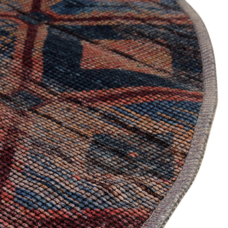 Washable Peach and Blue 3' 3 x 3' 3 Sisu Round Area Rug Easy to Clean Stain Resistant & Durable Polyester Chenille Distressed Vintage Look Carpet for Sale at Rug Engine