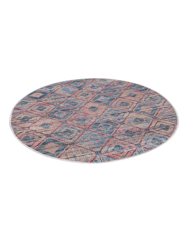 Washable Peach and Blue 3' 11 x 3' 11 Sisu Round Area Rug Easy to Clean Stain Resistant & Durable Polyester Chenille Distressed Vintage Look Carpet for Sale at Rug Engine