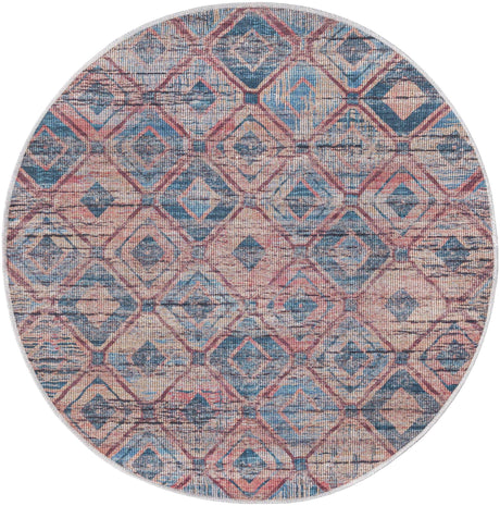 Peach and Blue 4' x 4' Sisu Washable Round Rug