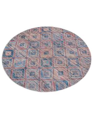 Washable Peach and Blue 7' 10 x 7' 10 Sisu Round Area Rug Easy to Clean Stain Resistant & Durable Polyester Chenille Distressed Vintage Look Carpet for Sale at Rug Engine