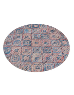 Washable Peach and Blue 7' 10 x 7' 10 Sisu Round Area Rug Easy to Clean Stain Resistant & Durable Polyester Chenille Distressed Vintage Look Carpet for Sale at Rug Engine