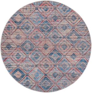Washable Peach and Blue 7' 10 x 7' 10 Sisu Round Area Rug Easy to Clean Stain Resistant & Durable Polyester Chenille Distressed Vintage Look Carpet for Sale at Rug Engine