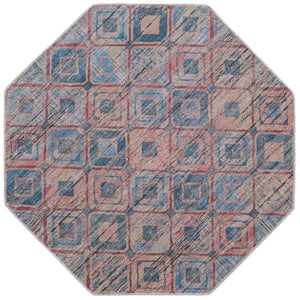 Washable Peach and Blue 5' 3 x 5' 3 Sisu Octagon Area Rug Easy to Clean Stain Resistant & Durable Polyester Chenille Distressed Vintage Look Carpet for Sale at Rug Engine