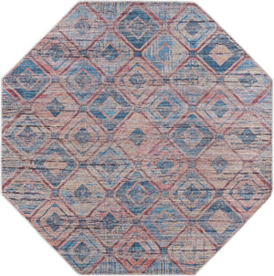 Washable Peach and Blue 7' 10 x 7' 10 Sisu Octagon Area Rug Easy to Clean Stain Resistant & Durable Polyester Chenille Distressed Vintage Look Carpet for Sale at Rug Engine