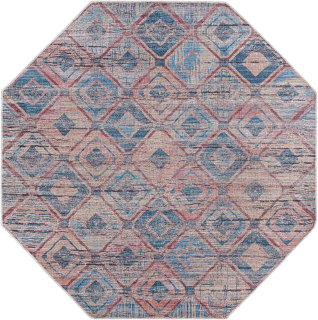 Washable Peach and Blue 7' 10 x 7' 10 Sisu Octagon Area Rug Easy to Clean Stain Resistant & Durable Polyester Chenille Distressed Vintage Look Carpet for Sale at Rug Engine