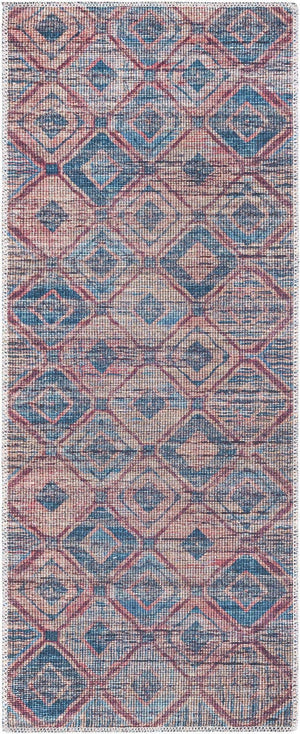 Washable Peach and Blue 2' x 5' Sisu Runner Area Rug Easy to Clean Stain Resistant & Durable Polyester Chenille Distressed Vintage Look Carpet for Sale at Rug Engine