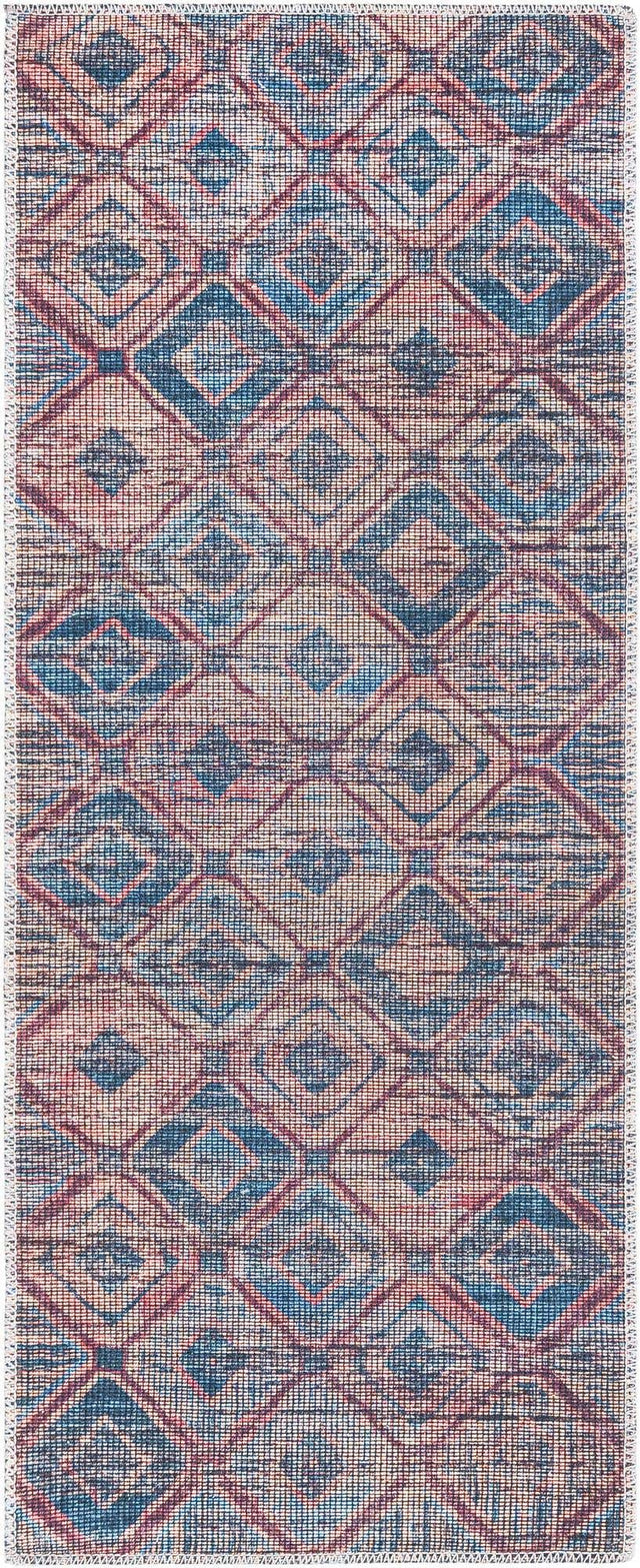 Washable Peach and Blue 2' x 5' Sisu Runner Area Rug Easy to Clean Stain Resistant & Durable Polyester Chenille Distressed Vintage Look Carpet for Sale at Rug Engine