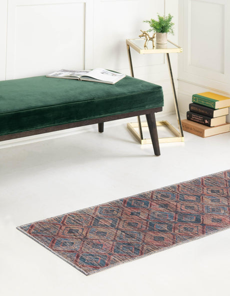 Washable Peach and Blue 2' x 7' 10 Sisu Runner Area Rug Easy to Clean Stain Resistant & Durable Polyester Chenille Distressed Vintage Look Carpet for Sale at Rug Engine