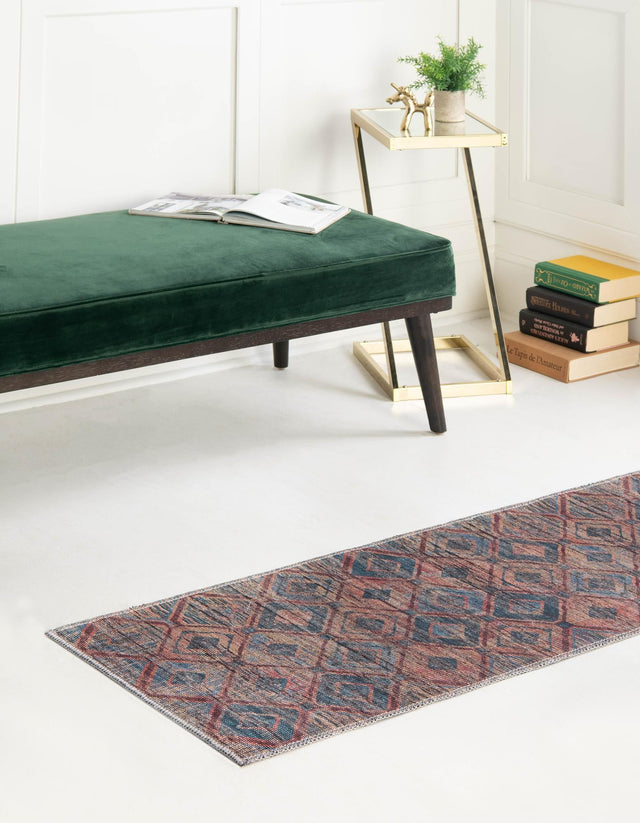 Washable Peach and Blue 2' x 7' 10 Sisu Runner Area Rug Easy to Clean Stain Resistant & Durable Polyester Chenille Distressed Vintage Look Carpet for Sale at Rug Engine