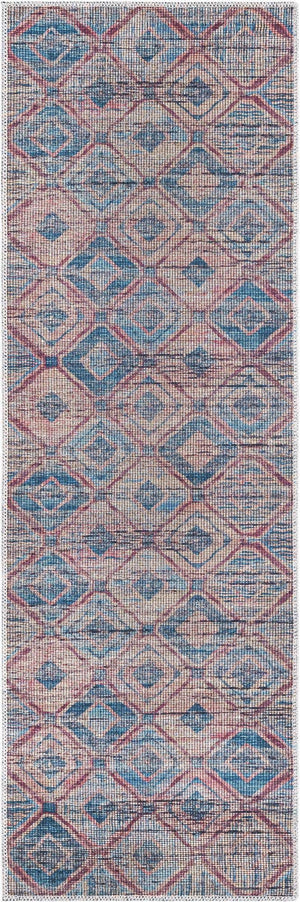 Washable Peach and Blue 2' x 6' Sisu Runner Area Rug Easy to Clean Stain Resistant & Durable Polyester Chenille Distressed Vintage Look Carpet for Sale at Rug Engine