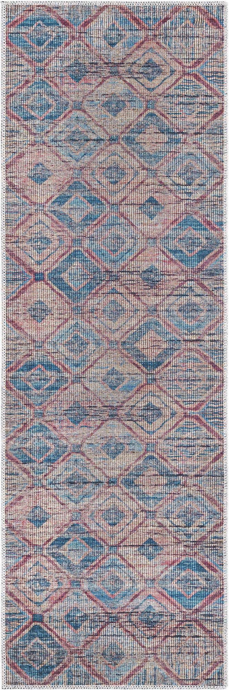 Washable Peach and Blue 2' x 6' Sisu Runner Area Rug Easy to Clean Stain Resistant & Durable Polyester Chenille Distressed Vintage Look Carpet for Sale at Rug Engine
