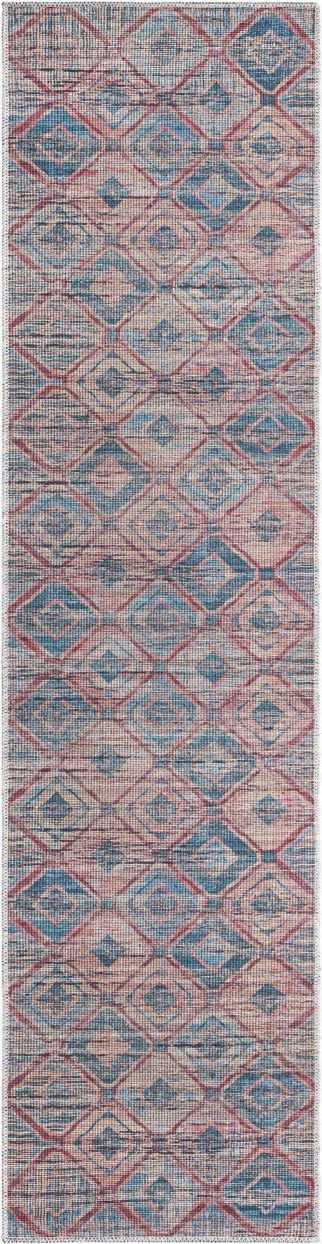 Washable Peach and Blue 2' x 7' 10 Sisu Runner Area Rug Easy to Clean Stain Resistant & Durable Polyester Chenille Distressed Vintage Look Carpet for Sale at Rug Engine