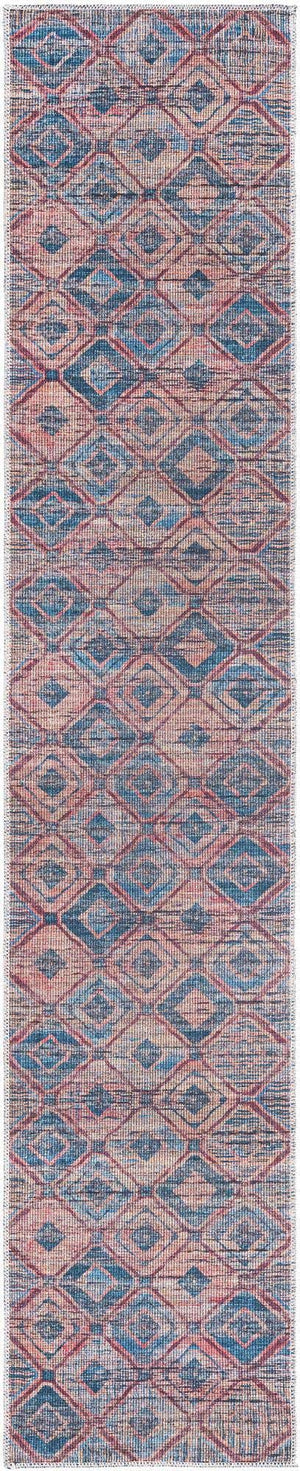 Washable Peach and Blue 2' x 10' Sisu Runner Area Rug Easy to Clean Stain Resistant & Durable Polyester Chenille Distressed Vintage Look Carpet for Sale at Rug Engine