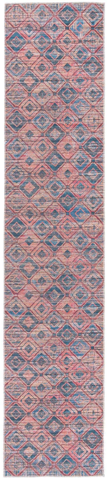 Washable Peach and Blue 2' 7 x 12' Sisu Runner Area Rug Easy to Clean Stain Resistant & Durable Polyester Chenille Distressed Vintage Look Carpet for Sale at Rug Engine