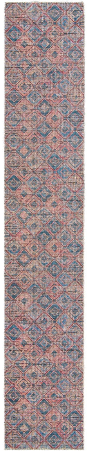 Washable Peach and Blue 2' 7 x 14' Sisu Runner Area Rug Easy to Clean Stain Resistant & Durable Polyester Chenille Distressed Vintage Look Carpet for Sale at Rug Engine