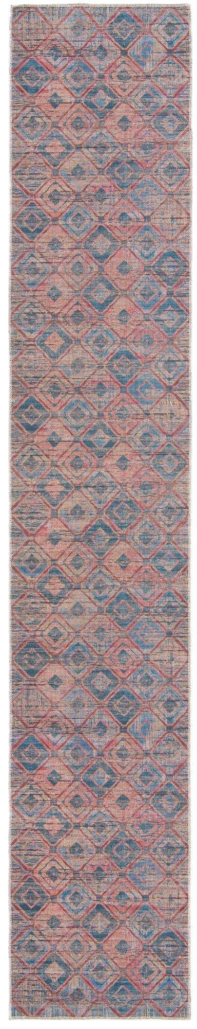 Washable Peach and Blue 2' 7 x 14' Sisu Runner Area Rug Easy to Clean Stain Resistant & Durable Polyester Chenille Distressed Vintage Look Carpet for Sale at Rug Engine