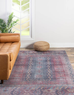 Washable Multicolor 5' 11 x 9' Sisu Rectangle Area Rug Easy to Clean Stain Resistant & Durable Polyester Chenille Distressed Vintage Look Carpet for Sale at Rug Engine