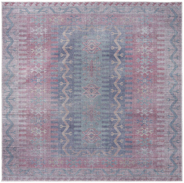 Washable Multicolor 7' 3 x 7' 3 Sisu Square Area Rug Easy to Clean Stain Resistant & Durable Polyester Chenille Distressed Vintage Look Carpet for Sale at Rug Engine