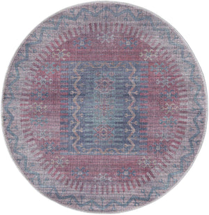 Washable Multicolor 3' 3 x 3' 3 Sisu Round Area Rug Easy to Clean Stain Resistant & Durable Polyester Chenille Distressed Vintage Look Carpet for Sale at Rug Engine