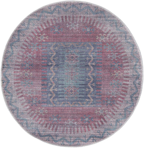 Washable Multicolor 3' 3 x 3' 3 Sisu Round Area Rug Easy to Clean Stain Resistant & Durable Polyester Chenille Distressed Vintage Look Carpet for Sale at Rug Engine