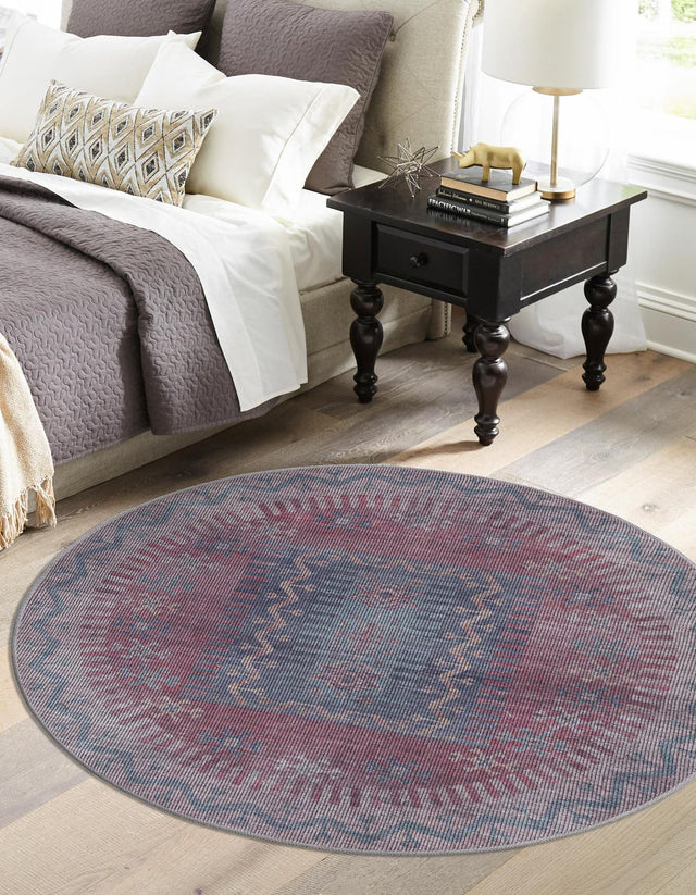 Washable Multicolor 3' 3 x 3' 3 Sisu Round Area Rug Easy to Clean Stain Resistant & Durable Polyester Chenille Distressed Vintage Look Carpet for Sale at Rug Engine