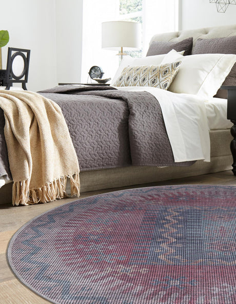 Washable Multicolor 3' 11 x 3' 11 Sisu Round Area Rug Easy to Clean Stain Resistant & Durable Polyester Chenille Distressed Vintage Look Carpet for Sale at Rug Engine