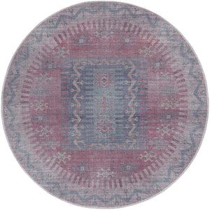 Washable Multicolor 3' 11 x 3' 11 Sisu Round Area Rug Easy to Clean Stain Resistant & Durable Polyester Chenille Distressed Vintage Look Carpet for Sale at Rug Engine