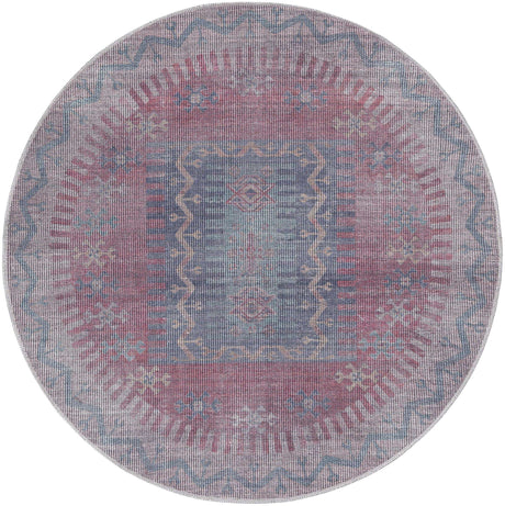 Washable Multicolor 3' 11 x 3' 11 Sisu Round Area Rug Easy to Clean Stain Resistant & Durable Polyester Chenille Distressed Vintage Look Carpet for Sale at Rug Engine
