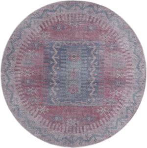 Washable Multicolor 7' 10 x 7' 10 Sisu Round Area Rug Easy to Clean Stain Resistant & Durable Polyester Chenille Distressed Vintage Look Carpet for Sale at Rug Engine
