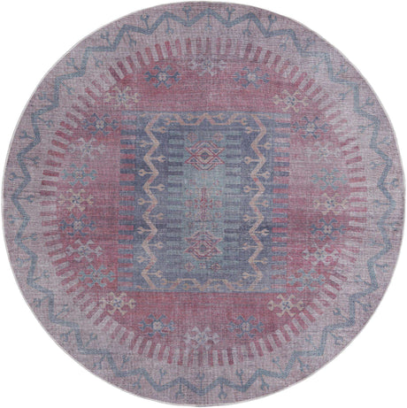 Washable Multicolor 7' 10 x 7' 10 Sisu Round Area Rug Easy to Clean Stain Resistant & Durable Polyester Chenille Distressed Vintage Look Carpet for Sale at Rug Engine