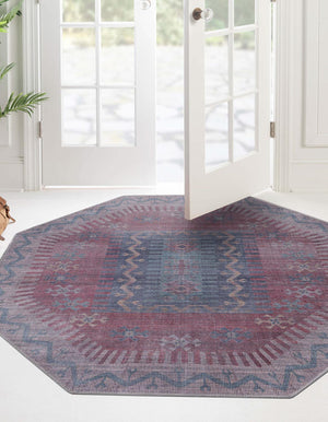 Washable Multicolor 7' 10 x 7' 10 Sisu Octagon Area Rug Easy to Clean Stain Resistant & Durable Polyester Chenille Distressed Vintage Look Carpet for Sale at Rug Engine