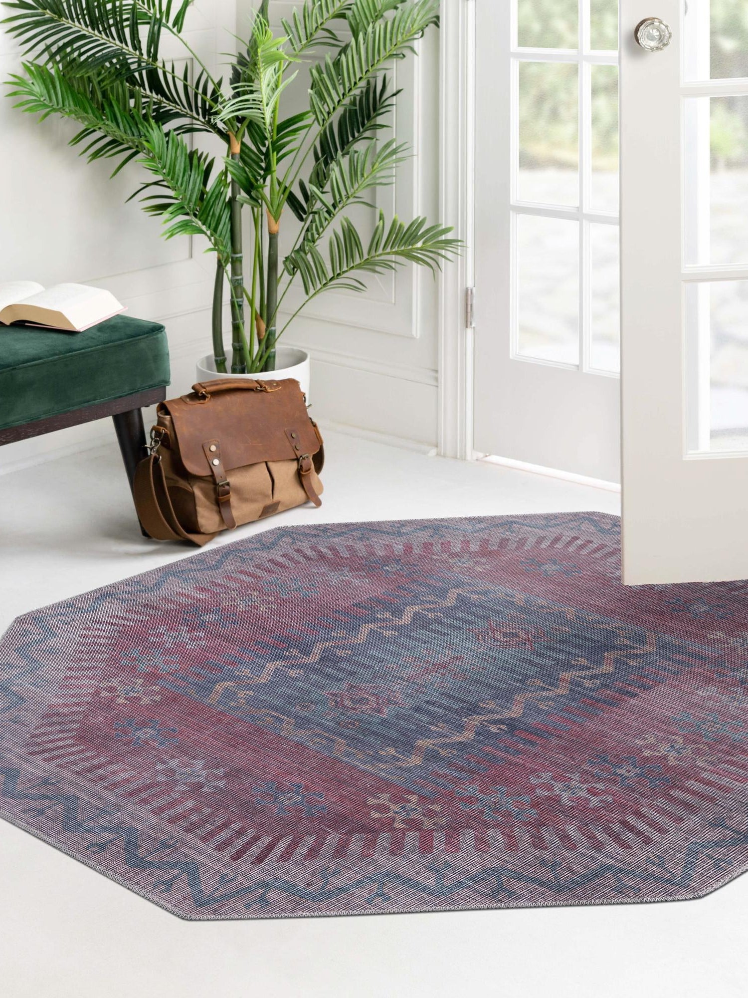Washable Multicolor 7' 10 x 7' 10 Sisu Octagon Area Rug Easy to Clean Stain Resistant & Durable Polyester Chenille Distressed Vintage Look Carpet for Sale at Rug Engine