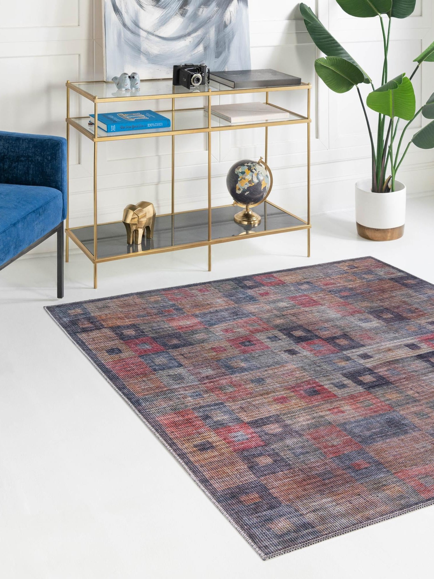 Washable Multicolor 7' 10 x 7' 10 Sisu Square Area Rug Easy to Clean Stain Resistant & Durable Polyester Chenille Distressed Vintage Look Carpet for Sale at Rug Engine
